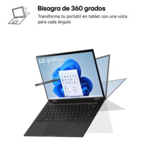 LG Gram 14T90S Intel Core Ultra 7 155H Híbrido (2-en-1) 35,6 cm (14") Pantalla táctil WUXGA 16 GB LPDDR5-SDRAM 512 GB SSD Wi-Fi 6E (802.11ax) Windows 11 Home Negro