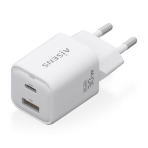 AISENS Cargador Gan 30W, 1xUSB-C PD3.0 QC4.0, 1xUSB-A QC3.0, Blanco AISENS Cargador Gan 30W, 1xUSB-C PD3.0 QC4.0, 1xUSB-A QC3.0, Blanco
