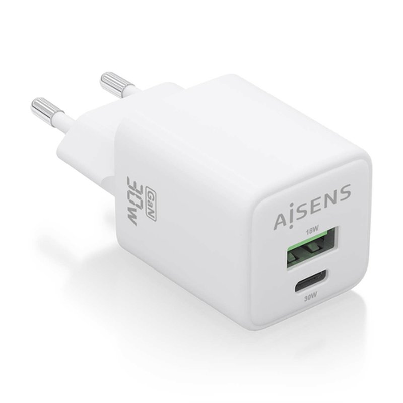 AISENS Cargador Gan 30W, 1xUSB-C PD3.0 QC4.0, 1xUSB-A QC3.0, Blanco AISENS Cargador Gan 30W, 1xUSB-C PD3.0 QC4.0, 1xUSB-A QC3.0, Blanco