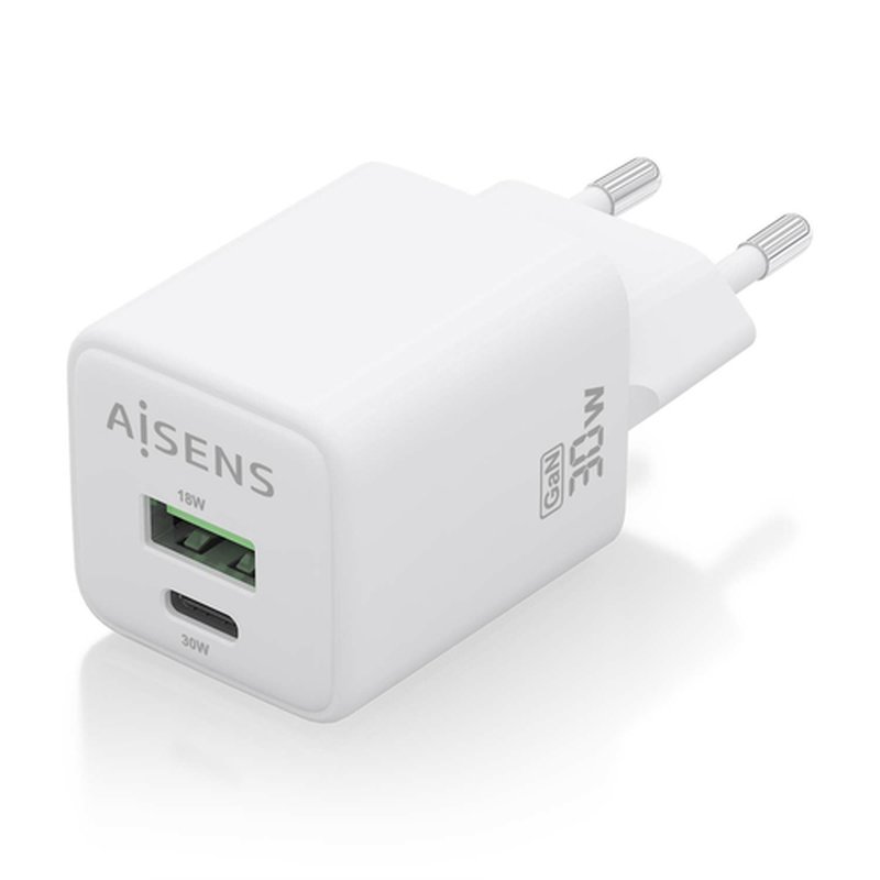 AISENS Cargador Gan 30W, 1xUSB-C PD3.0 QC4.0, 1xUSB-A QC3.0, Blanco AISENS Cargador Gan 30W, 1xUSB-C PD3.0 QC4.0, 1xUSB-A QC3.0, Blanco - Imagen 2