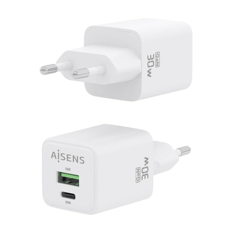 AISENS Cargador Gan 30W, 1xUSB-C PD3.0 QC4.0, 1xUSB-A QC3.0, Blanco AISENS Cargador Gan 30W, 1xUSB-C PD3.0 QC4.0, 1xUSB-A QC3.0, Blanco - Imagen 3