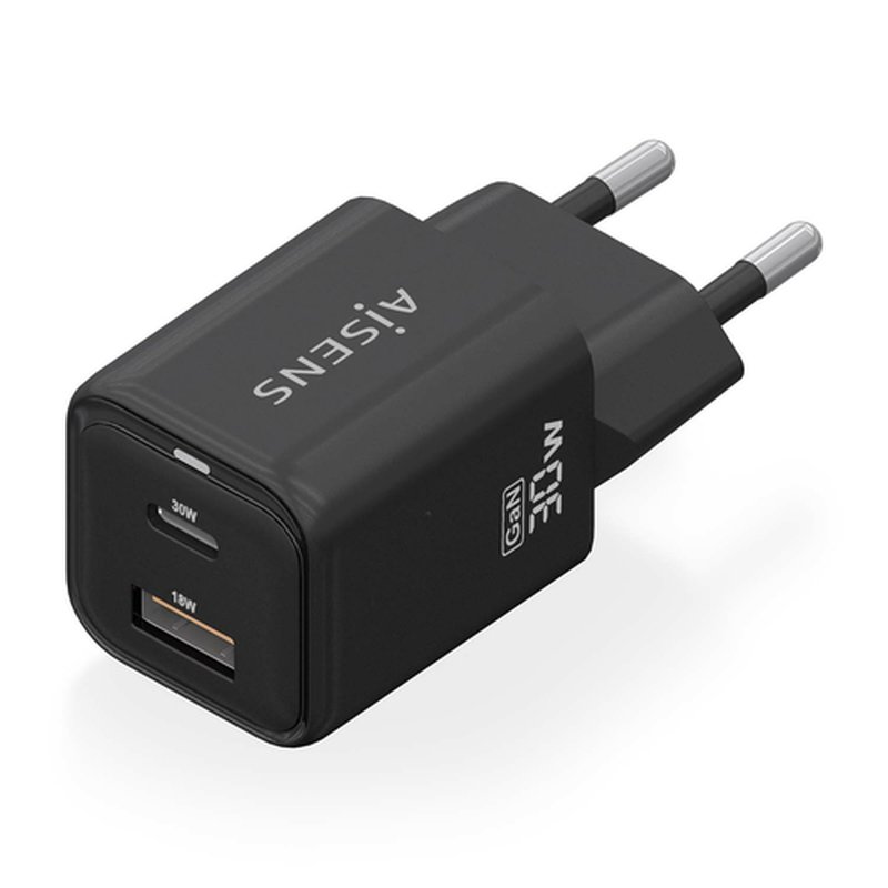 AISENS Cargador Gan 30W, 1xUSB-C PD3.0 QC4.0, 1xUSB-A QC3.0, Negro AISENS Cargador Gan 30W, 1xUSB-C PD3.0 QC4.0, 1xUSB-A QC3.0, Negro - Imagen 2