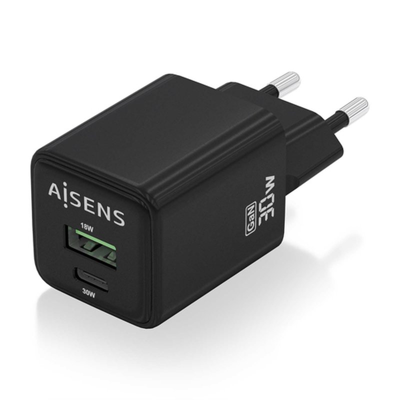 AISENS Cargador Gan 30W, 1xUSB-C PD3.0 QC4.0, 1xUSB-A QC3.0, Negro - Imagen 2