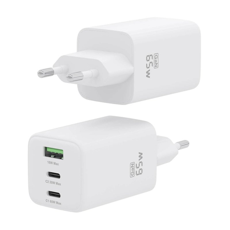 AISENS Cargador Gan 65W, 2xUSB-C PD3.0 QC4.0, 1xUSB-A QC3.0, Blanco - Imagen 3