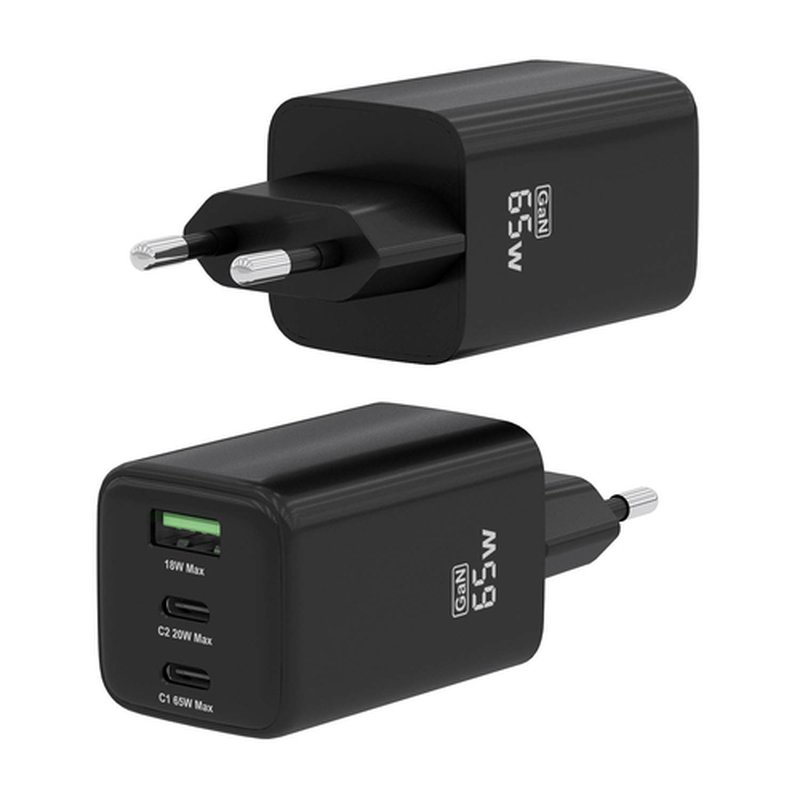 AISENS Cargador Gan 65W, 2xUSB-C PD3.0 QC4.0, 1xUSB-A QC3.0, Negro - Imagen 3
