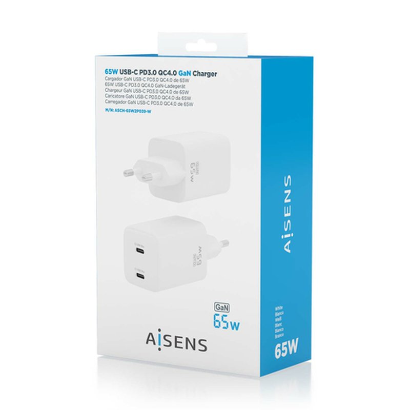 AISENS Cargador Gan 65W, 2xUSB-C PD3.0 QD4.0, Blanco - Imagen 6