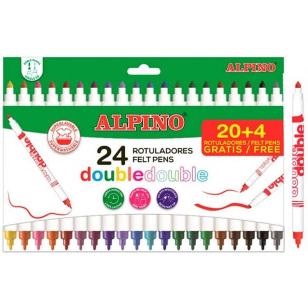 CAJA 20+4 ROTULADORES DE COLORES DOBLE PUNTA ALPINO AR002058N