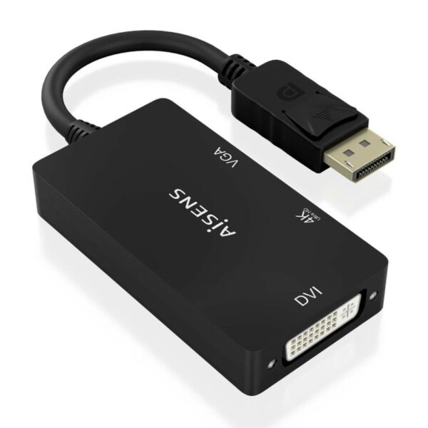 CONVERSOR AISENS DISPLAYPORT V1.2 A VGA/DVI/HDMI 4K NEGRO 15CM