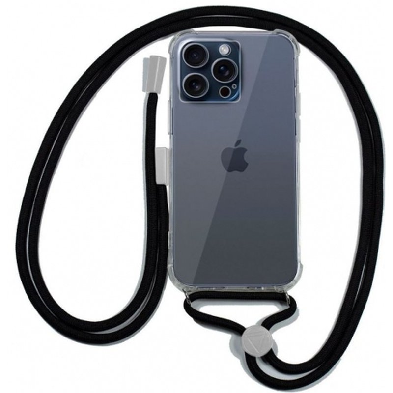 FUNDA MOVIL BACK COVER COOL SILICONA TRANSPARENTE + CORDON BLACK IPHONE 15 PRO