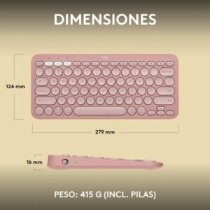 Logitech Pebble Keys 2 K380s teclado RF Wireless + Bluetooth QWERTY Español Rosa Logitech Pebble Keys 2 K380s teclado RF Wireless + Bluetooth QWERTY Español Rosa