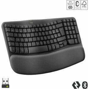 Logitech Wave Keys, teclado ergonómico inalámbrico con reposamanos acolchado, escritura cómoda y natural, Easy-Switch, Bluetooth, Logi Bolt, multisistema operativo, Windows/Mac,QWERTY Español, Grafito Logitech Wave Keys, teclado ergonómico inalámbrico con reposamanos acolchado, escritura cómoda y natural, Easy-Switch, Bluetooth, Logi Bolt, multisistema operativo, Windows/Mac,QWERTY Español, Grafito
