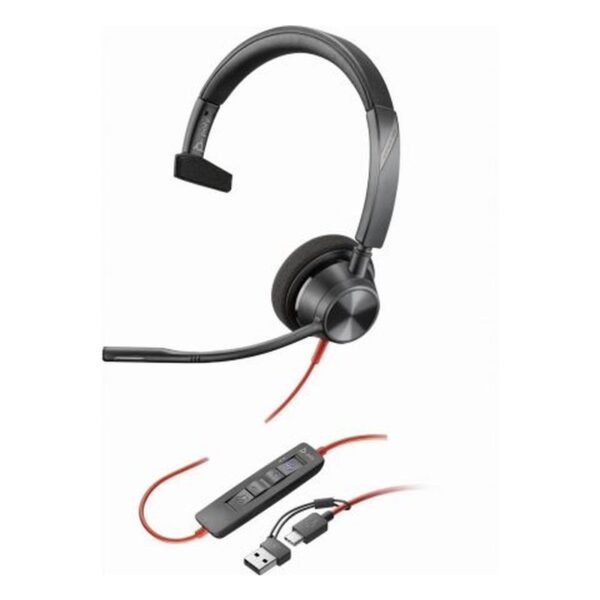 POLY Auriculares monoaurales Blackwire 3310 con certificación Microsoft Teams USB-C + Adaptador USB-C/A