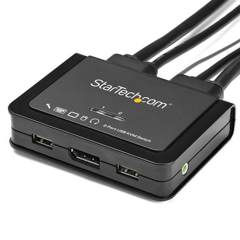 StarTech.com Switch Conmutador KVM de 2 Puertos DisplayPort 4K60Hz con Cables Incorporados - Imagen 2
