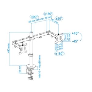 TooQ Soporte de Mesa Giratorio e Inclinable para 2 Pantallas (Monitor / TV Plasma / LCD / LED) 13” – 32”, de Dos Brazos, Negro
