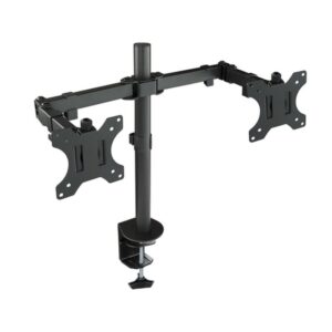 TooQ Soporte de Mesa Giratorio e Inclinable para 2 Pantallas (Monitor / TV Plasma / LCD / LED) 13” – 32”, de Dos Brazos, Negro
