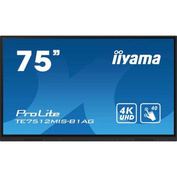 iiyama PROLITE Pantalla plana para señalización digital 190,5 cm (75") Wifi 400 cd / m² 4K Ultra HD Negro Pantalla táctil Procesador incorporado Android 11 16/7