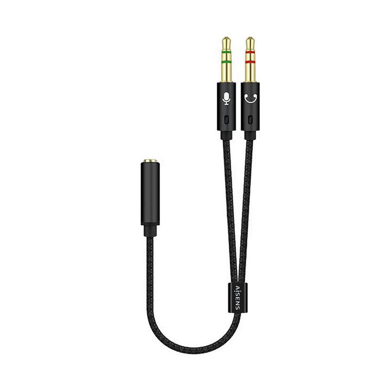 AISENS Cable Adaptador Audio Jack 3.5 4pines/H-2xjack 3.5 3pines/M, Negro, 25cm AISENS Cable Adaptador Audio Jack 3.5 4pines/H-2xjack 3.5 3pines/M, Negro, 25cm