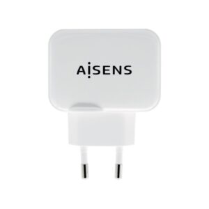 AISENS Cargador USB 17W 5V/3.4A, 2xUSB Con Control AI, Blanco