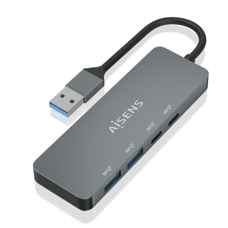 AISENS Hub USB 3.2 Gen2 10G USB-A, USB-A/M-2xUSB-C/H-2xUSB-A/H, Gris, 15cm