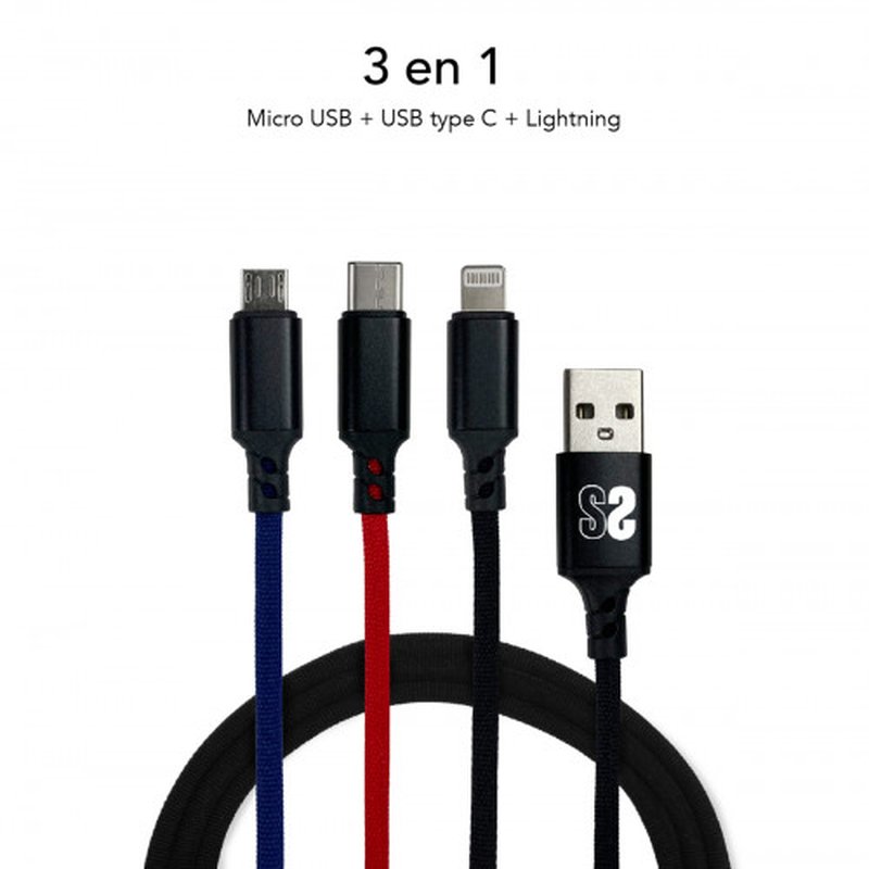 SUBBLIM Cable Premium 3in1 3.0 (Micro USB+Type C+Lightning) SUBBLIM Cable Premium 3in1 3.0 (Micro USB+Type C+Lightning) - Imagen 4