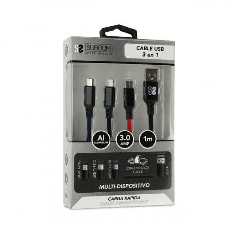 SUBBLIM Cable Premium 3in1 3.0 (Micro USB+Type C+Lightning) SUBBLIM Cable Premium 3in1 3.0 (Micro USB+Type C+Lightning) - Imagen 6