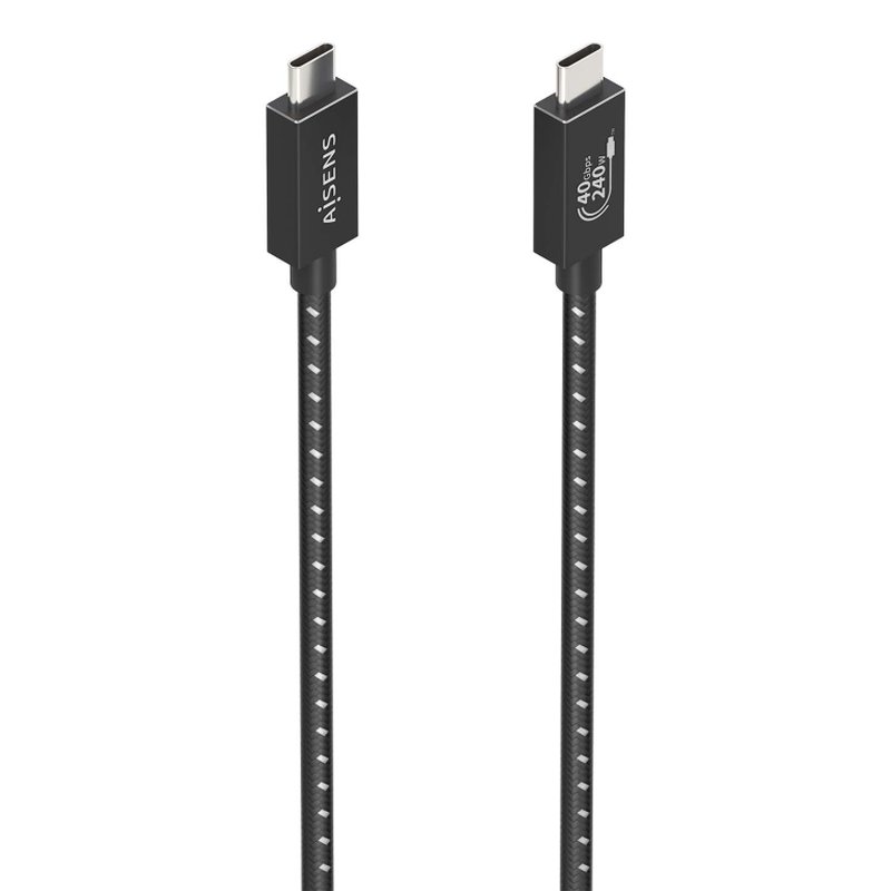 AISENS Cable USB4 Gen3x2 Aluminio 40Gbps 8K@60Hz 5A 48V 240W E-Mark, Tipo USB-C/M-USB-C/M, Negro, 1.5m