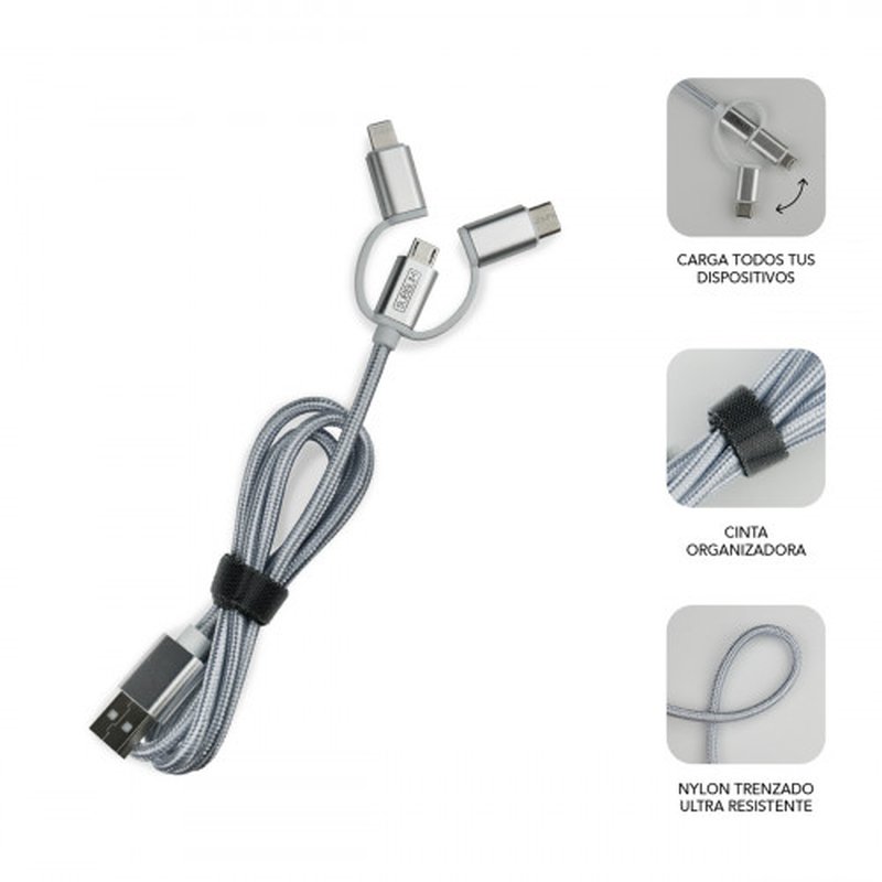 SUBBLIM Cargador Coche 2xUSB Dual Car Charger Alum 2.4A + Cable 3 in 1 Silver SUBBLIM Cargador Coche 2xUSB Dual Car Charger Alum 2.4A + Cable 3 in 1 Silver - Imagen 2