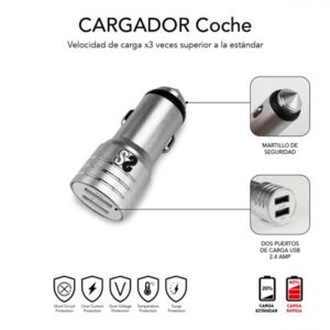 SUBBLIM Cargador Coche 2xUSB Dual Car Charger Alum 2.4A + Cable 3 in 1 Silver SUBBLIM Cargador Coche 2xUSB Dual Car Charger Alum 2.4A + Cable 3 in 1 Silver
