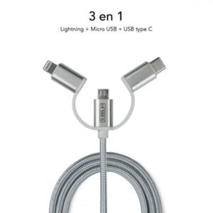 SUBBLIM Cargador Coche 2xUSB Dual Car Charger Alum 2.4A + Cable 3 in 1 Silver SUBBLIM Cargador Coche 2xUSB Dual Car Charger Alum 2.4A + Cable 3 in 1 Silver