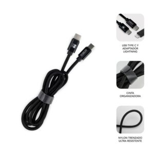 CARGADOR USB SUBBLIM 20W 3A USB + USB-C BLACK PARA COCHE + CABLE USB-C / LIGHTNING