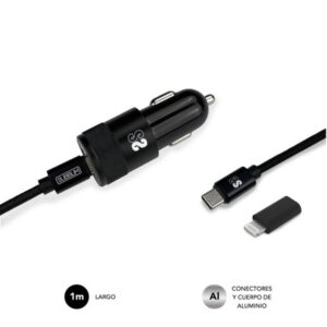 CARGADOR USB SUBBLIM 20W 3A USB + USB-C BLACK PARA COCHE + CABLE USB-C / LIGHTNING