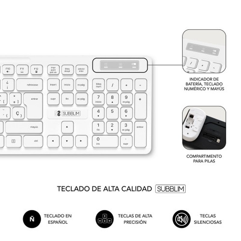 TECLADO + MOUSE SUBBLIM WIRELESS BUSINESS SLIM SILENT WHITE TECLADO + MOUSE SUBBLIM WIRELESS BUSINESS SLIM SILENT WHITE - Imagen 4