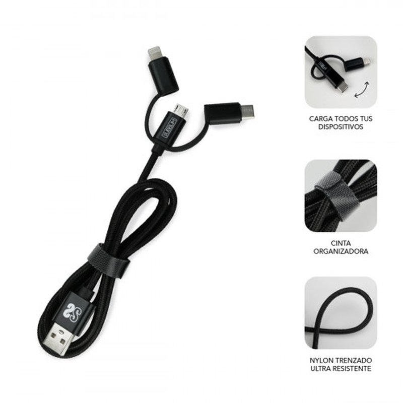 SUBBLIM Cargador coche Dual Alum 2.4A + Cable 3 in1 Black - Imagen 2