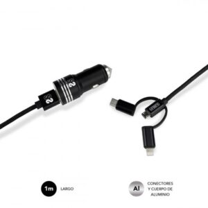 SUBBLIM Cargador coche Dual Alum 2.4A + Cable 3 in1 Black