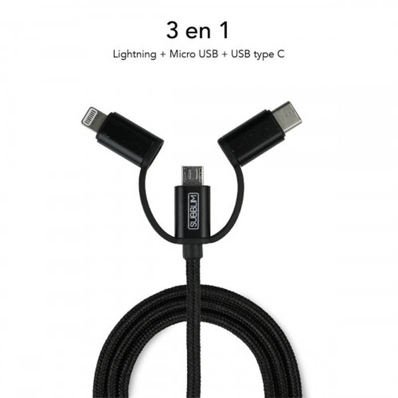 SUBBLIM Cargador coche Dual Alum 2.4A + Cable 3 in1 Black - Imagen 5