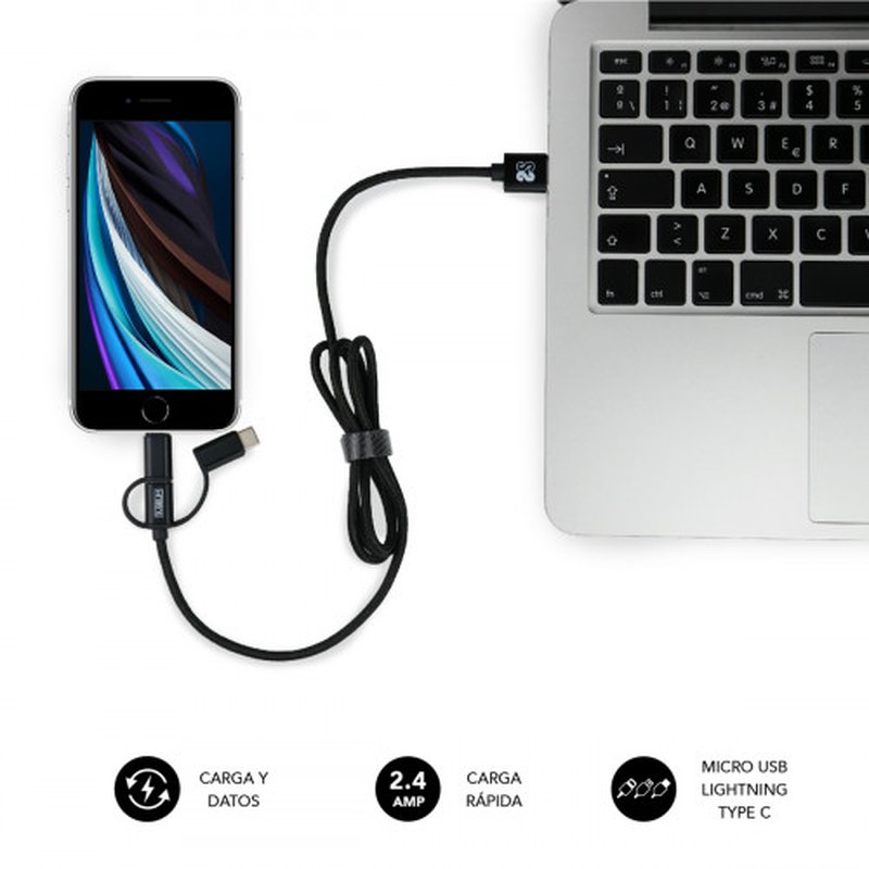 SUBBLIM Cargador coche Dual Alum 2.4A + Cable 3 in1 Black - Imagen 6