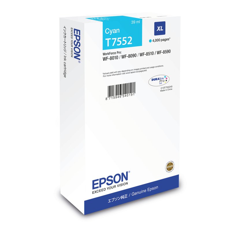 Epson C13T75524N cartucho de tinta 1 pieza(s) Compatible Alto rendimiento (XL) Cian