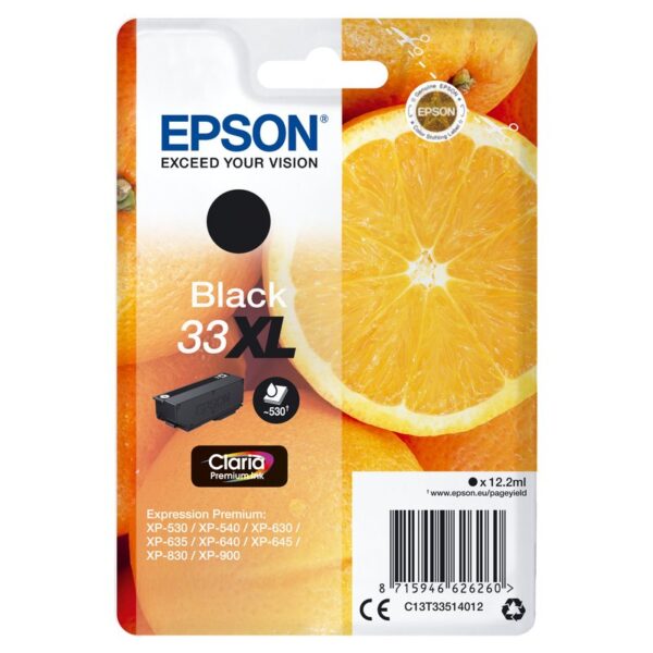 Epson 33XL - 12.2 ml - XL - negro - original - blíster - cartucho de tinta - para Expression Home XP-635, 830, Expression Premium XP-530, 540, 630, 635, 640, 645, 830, 900