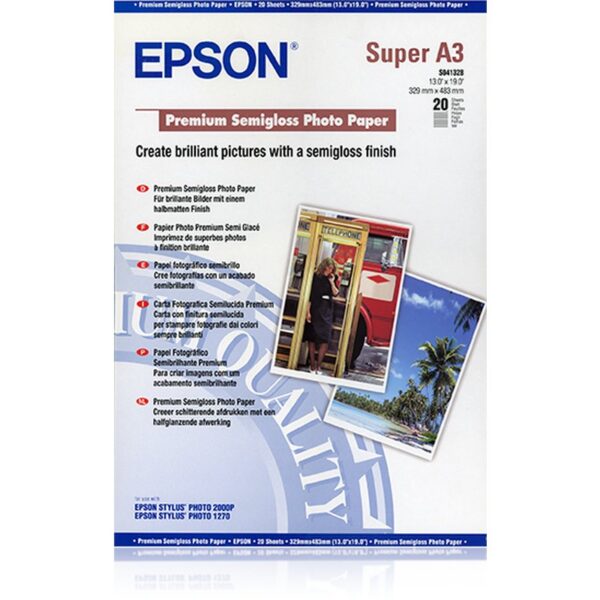 Epson Premium Semigloss Photo Paper, DIN A3+, 250 g/m², 20 hojas