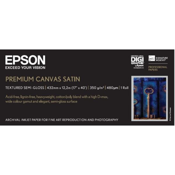 Epson Rollo de Premium Canvas Satin, 17" x 12.2m, 350g/m²