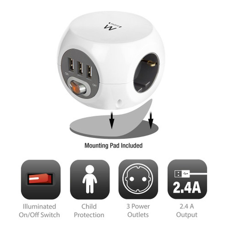 Ewent EW3939 base múltiple 1,5 m 3 salidas AC Interior Blanco - Imagen 3