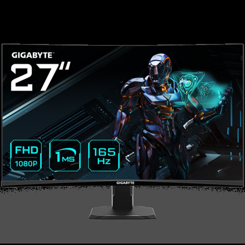 GIGABYTE Monitor de juego GS27F 27" FHD - 1920 x 1080 (FHD), 165Hz, 1ms, 300 cd/m², FreeSync Premium, compatible con HDR, HDMI 2.0, DisplayPort 1.4