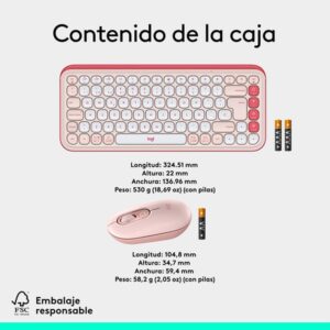 Logitech POP ICON COMBO, combinación de teclado y ratón Bluetooth, escritura cómoda, teclas y botones programables, clics discretos, Easy-Switch hasta 3 dispositivos: rosado