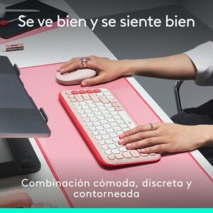 Logitech POP ICON COMBO, combinación de teclado y ratón Bluetooth, escritura cómoda, teclas y botones programables, clics discretos, Easy-Switch hasta 3 dispositivos: rosado