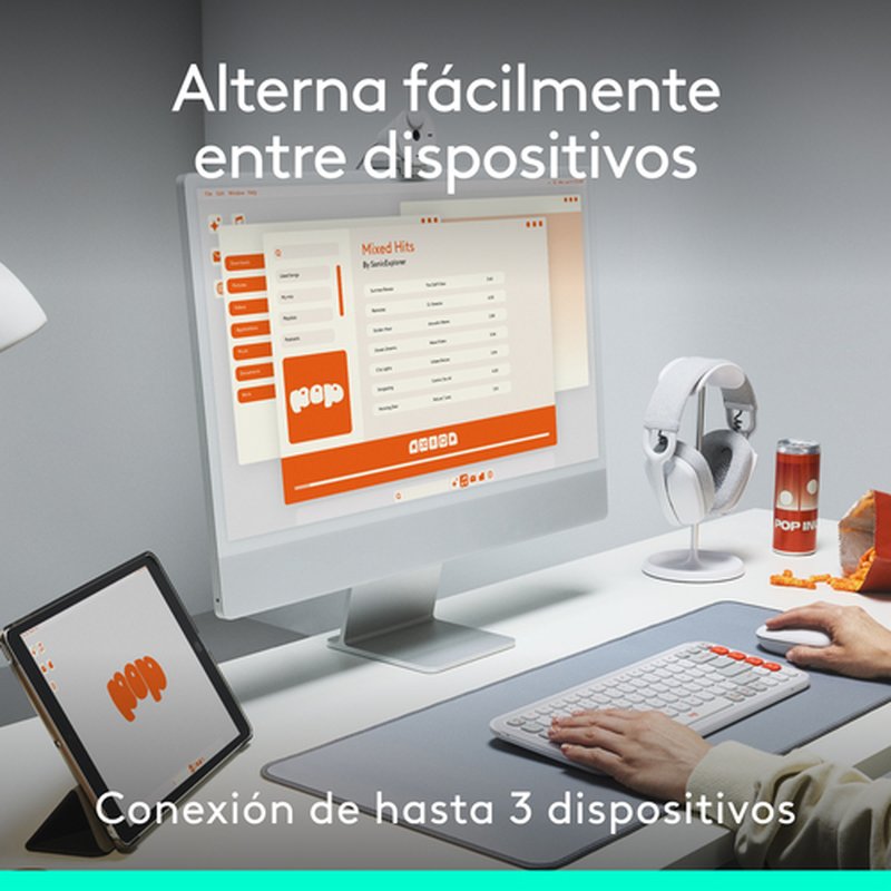 Logitech POP ICON COMBO, combinación de teclado y ratón Bluetooth, escritura cómoda, teclas y botones programables, clics discretos, Easy-Switch hasta 3 dispositivos: rosado - Imagen 8