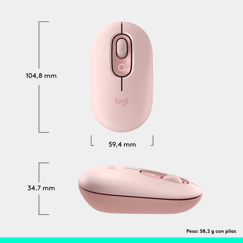 Logitech POP Mouse, ratón inalámbrico Bluetooth compacto y portátil con botones programables y clics discretos, tecnología Easy-Switch para alternar hasta 3 dispositivos, portátil, tablet, PC: Rosa - Imagen 8