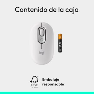 Logitech POP Mouse, ratón inalámbrico Bluetooth compacto y portátil con botones programables y clics discretos, tecnología Easy-Switch para alternar hasta 3 dispositivos, portátil, tablet, PC: Blanco