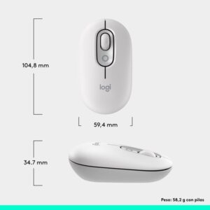 Logitech POP Mouse, ratón inalámbrico Bluetooth compacto y portátil con botones programables y clics discretos, tecnología Easy-Switch para alternar hasta 3 dispositivos, portátil, tablet, PC: Blanco
