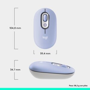 Logitech POP Mouse, ratón inalámbrico Bluetooth compacto y portátil con botones programables y clics discretos, tecnología Easy-Switch para alternar hasta 3 dispositivos, portátil, tablet, PC: Lila