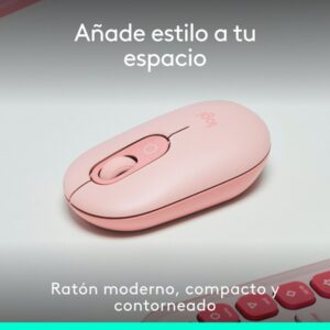 Logitech POP Mouse, ratón inalámbrico Bluetooth compacto y portátil con botones programables y clics discretos, tecnología Easy-Switch para alternar hasta 3 dispositivos, portátil, tablet, PC: Rosa
